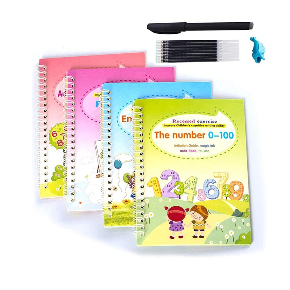 4 Pc Large Reusable Handwriting Practice Book for Kids,Magic Practice  Copybook w