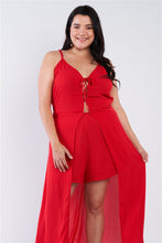 Load image into Gallery viewer, Plus Size Red Maxi Lace Up Romper Dress
