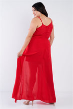 Load image into Gallery viewer, Plus Size Red Maxi Lace Up Romper Dress
