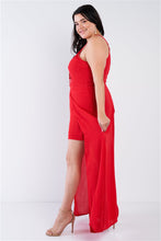 Load image into Gallery viewer, Plus Size Red Maxi Lace Up Romper Dress
